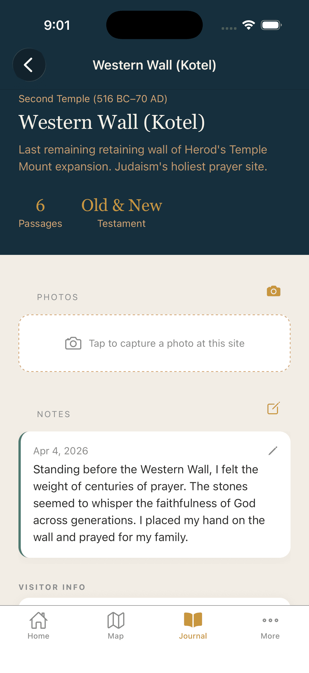 ScriptureWalk site detail with visitor info and scriptures